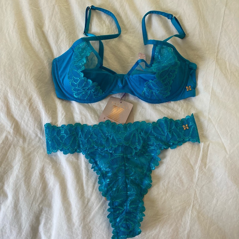 Savage x Fenty aqua teal mesh bra and thong set